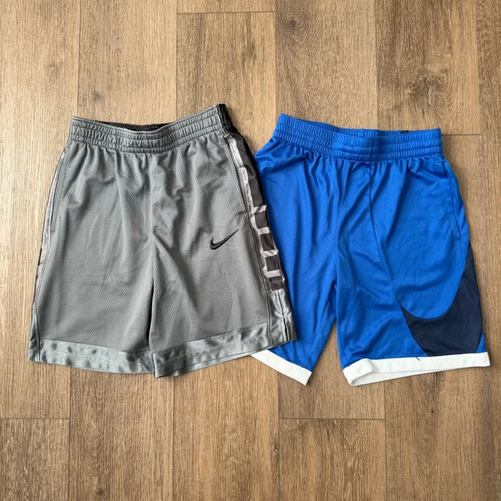 Nike Athletic Elite Shorts Boys Large Blue Grey Dri-FIT Basketball Lot of 2